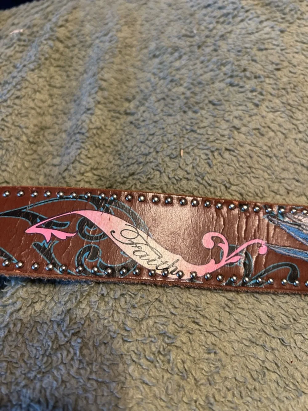 Girls' Brown Leather Belt with Pink Floral Accent and Heart Wing Buckle